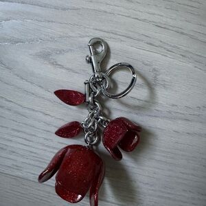 Coach Red Glitter Flower Charm Keyring